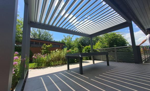 BAUMANN/GLAS/1886 GmbH Lamellendach von innen ohne Screen