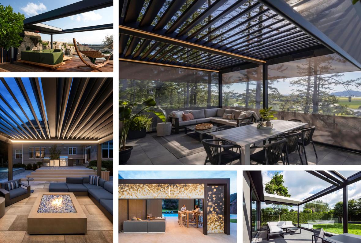 Collage mit vielen modernen Lamellendach-Lösungen